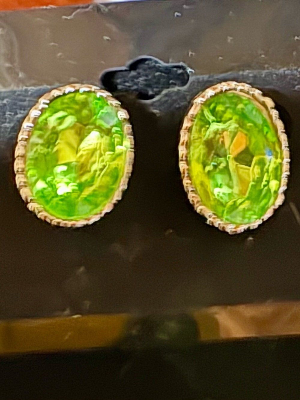 Bright Green Oval Glass Stud Earrings - Women Jewelry